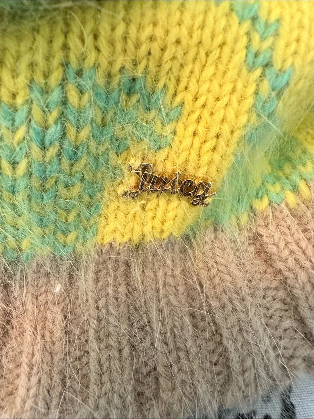 Juicy Couture Vintage Angora Knit snood- Beige with Yellow & Mint